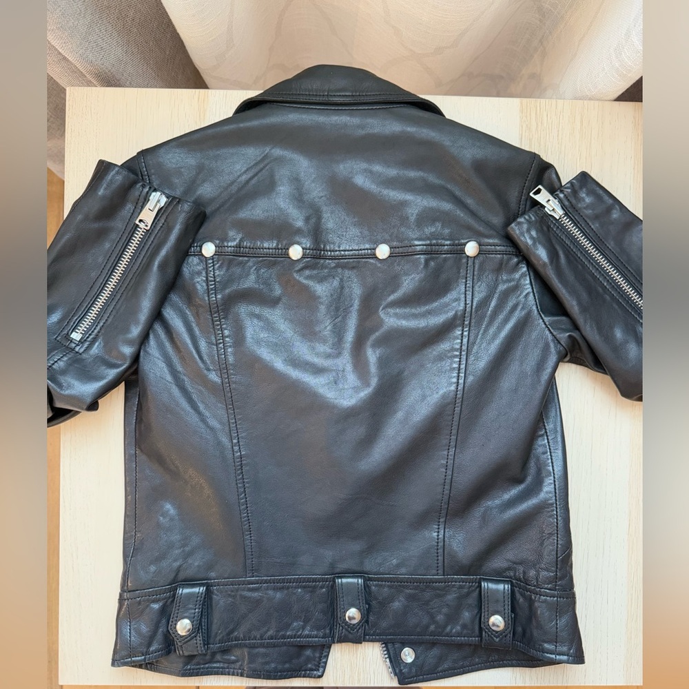 AllSaints Black Leather Biker Jacket - Picture 4 of 8